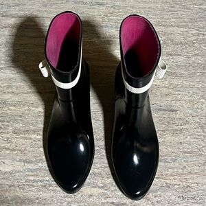 Kate Spade ♠️ Women’s Black and White Ankle Rain Heeled Rubber/ Rain Boots